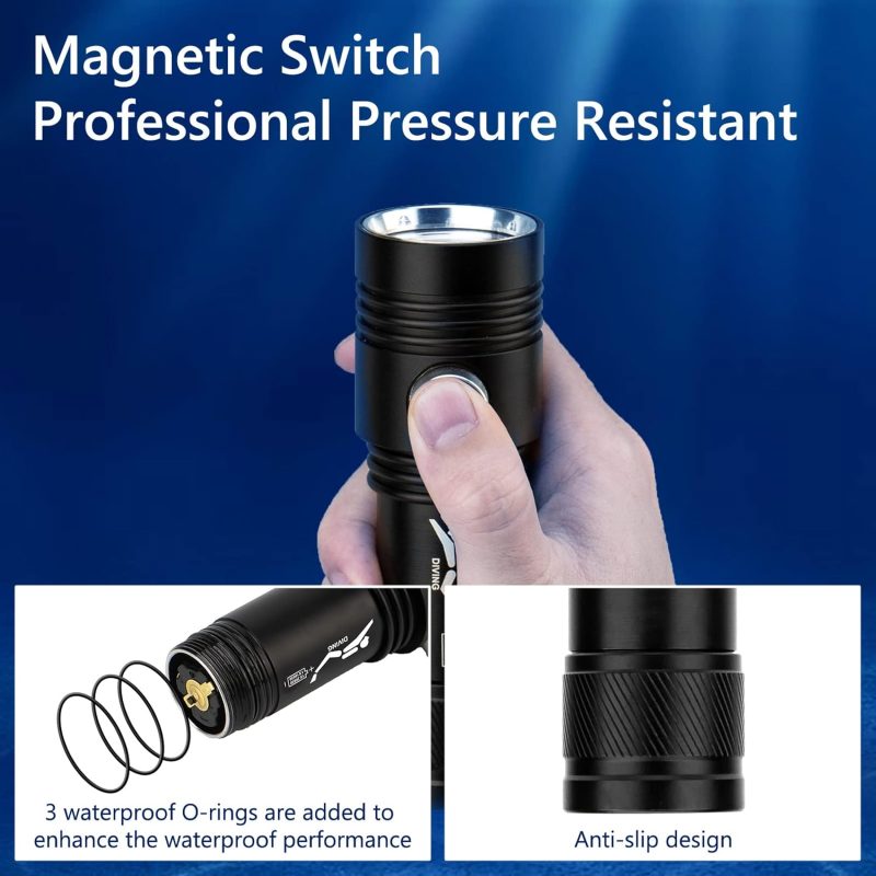 Diving Flashlight,Dual Lights 1500 Lumen Waterproof Diving Torch,Dive Lights Underwater 40M LED Flashlight,for Under Water Deep Sea Cave