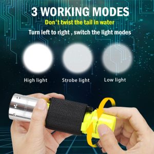 Diving Flashlight with Rechargeable Power Scuba Dive Light IPX8 Waterproof Underwater Flashlight Snorkeling Diving LED High Lumens Torch, 3 Modes with Charger for Underwater Sports(2Pack)