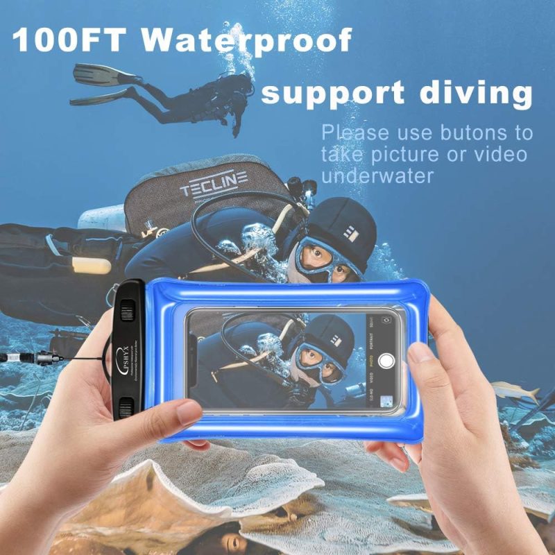Universal 100 Feet Waterproof Phone Pouch Floating Case with Arm Band for iPhone 13 12 11 Pro Max XS XR X 8 7 6S Plus Samsung Google LG Phone up to 7 Inch (Pack of 2) (Blue+Green)