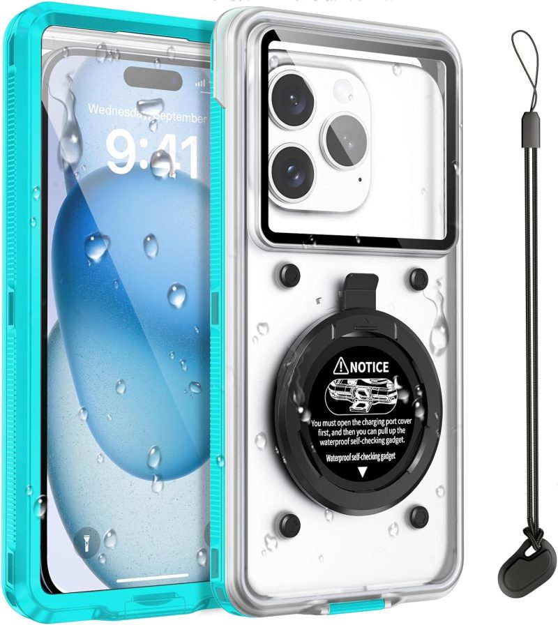Beasyjoy Waterproof Phone Case, Underwater Snorkeling Diving Phone Case, Universal Self-Check Water Proof Case Up to 6.9 Inch for iPhone 15/14/13/12/11 and Samsung S24/S23/S22/Google Series - Black