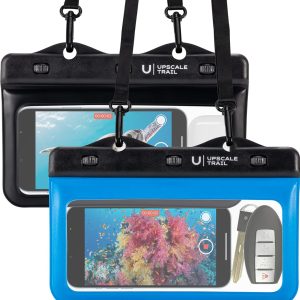 Horizontal Waterproof Phone Pouch – Blue/Black Underwater Phone Safety Case Compatible with iPhone Androids for Scuba Diving Underwater Photography Videography Swimming, Universal Size