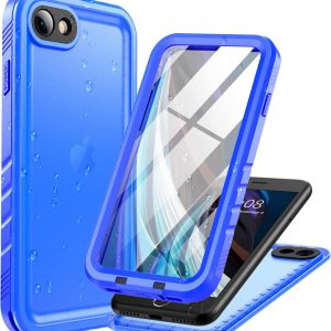 Cozycase Waterproof iPhone SE3/SE2/7/8 Case - Shockproof Full Body Protection with Built-in Screen Protector (Blue)
