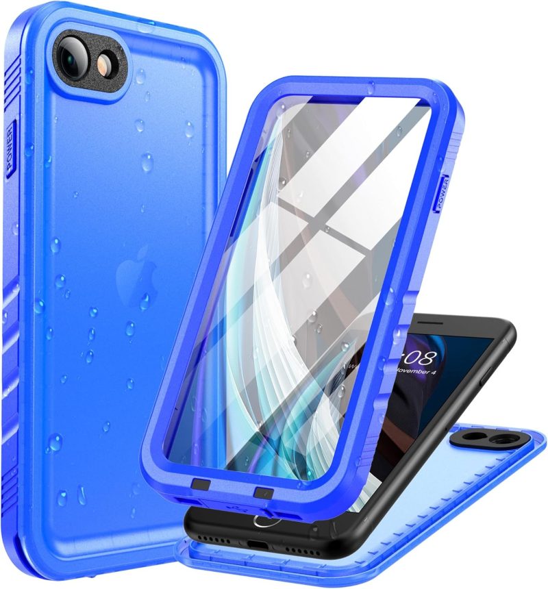 Cozycase Waterproof iPhone SE3/SE2/7/8 Case - Shockproof Full Body Protection with Built-in Screen Protector (Blue)