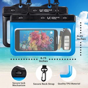 Horizontal Waterproof Phone Pouch – Blue/Black Underwater Phone Safety Case Compatible with iPhone Androids for Scuba Diving Underwater Photography Videography Swimming, Universal Size