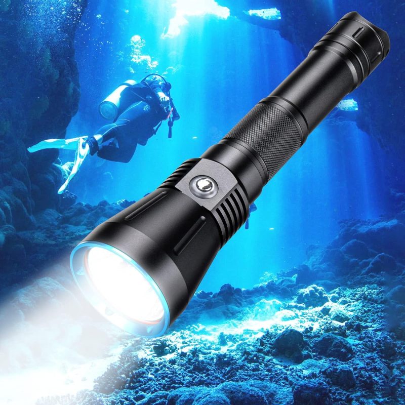 Dive Light DV16 4000 Lumens Dive Lights Scuba Diving IPX8 Waterproof Underwater Flashlight for Diving Snorkeling Caving Scuba Gear with Rechargeable Batteries and USB Charger