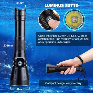 Dive Light DV16 4000 Lumens Dive Lights Scuba Diving IPX8 Waterproof Underwater Flashlight for Diving Snorkeling Caving Scuba Gear with Rechargeable Batteries and USB Charger
