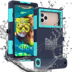 Professional [15m/50ft] Snorkeling Underwater Phone case Swimming Diving Case Photo Video Waterproof Protective Housing for Galaxy and iPhone Series Smartphones with Lanyard Teal