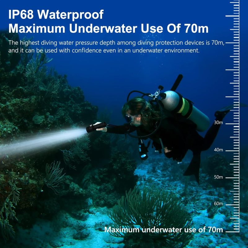 Diving Flashlight,Dual Lights 1500 Lumen Waterproof Diving Torch,Dive Lights Underwater 40M LED Flashlight,for Under Water Deep Sea Cave