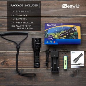 Scuba Diving Flashlight Dive Torch 2000 Lumen Waterproof Underwater XM-L2 LED Submarine Lights Holder with Rechargeable Battery, Charger for Under Water Deep Sea Cave at Night