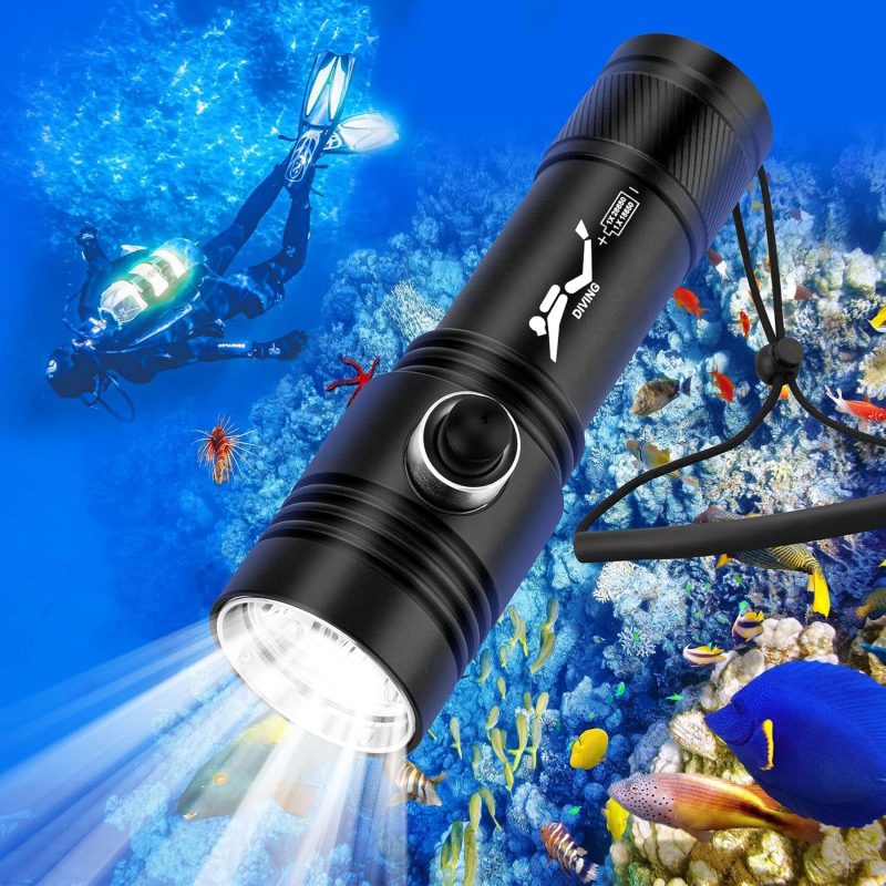Diving Flashlight,Dual Lights 1500 Lumen Waterproof Diving Torch,Dive Lights Underwater 40M LED Flashlight,for Under Water Deep Sea Cave